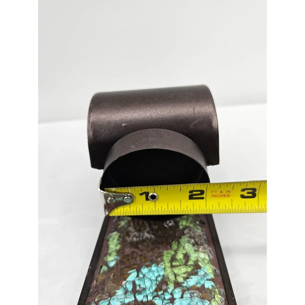 Mosaic Glass Leaf Wall Sconce Pair Bronze Metal Teal Green Votive Candle Holder